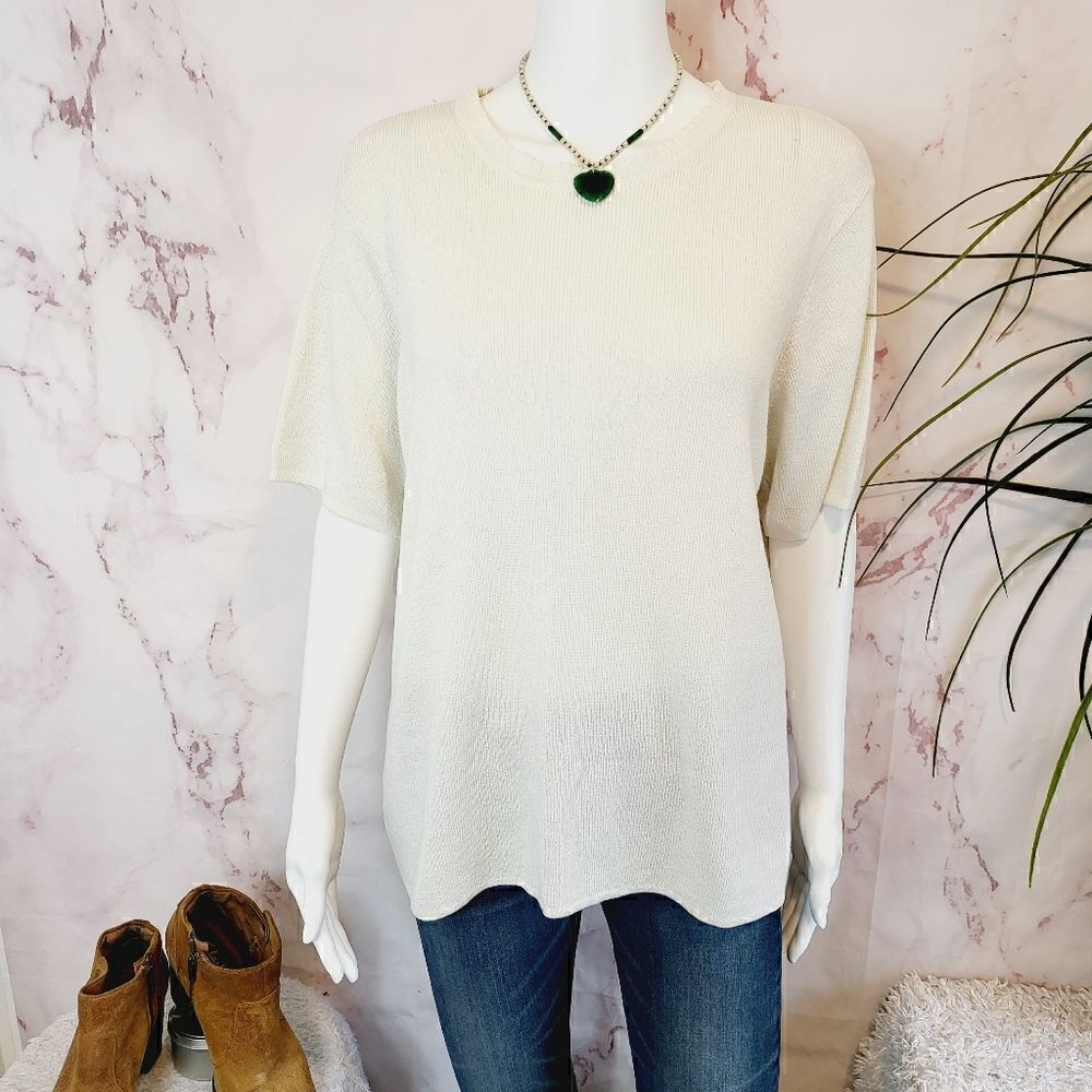 Vintage Jennifer Moore pullover soft knit cream short sleeve sweater